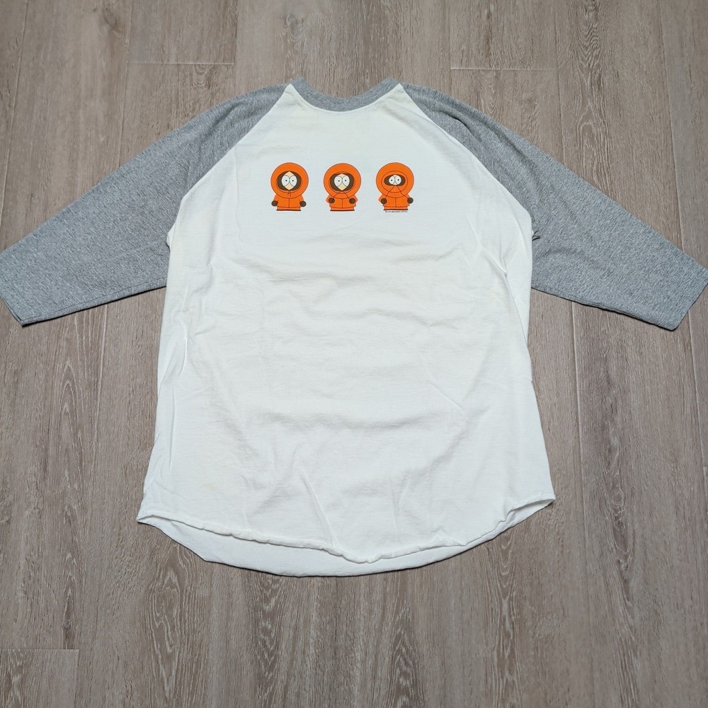 Vintage 90s Stanley Desantis Kenny South Park Baseball Tee‎ Mens XL White Grey
